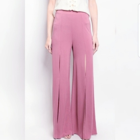 $4 SALE  Wide Leg Stretch Pants front slits Pink S - Picture 2 of 4